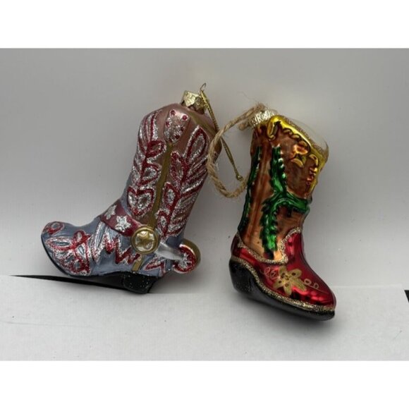 cowboy boot christmas Tree ornaments Set Of 2 - Picture 2 of 4